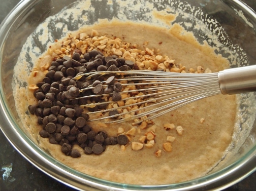 Add chocolate chips and hazelnuts